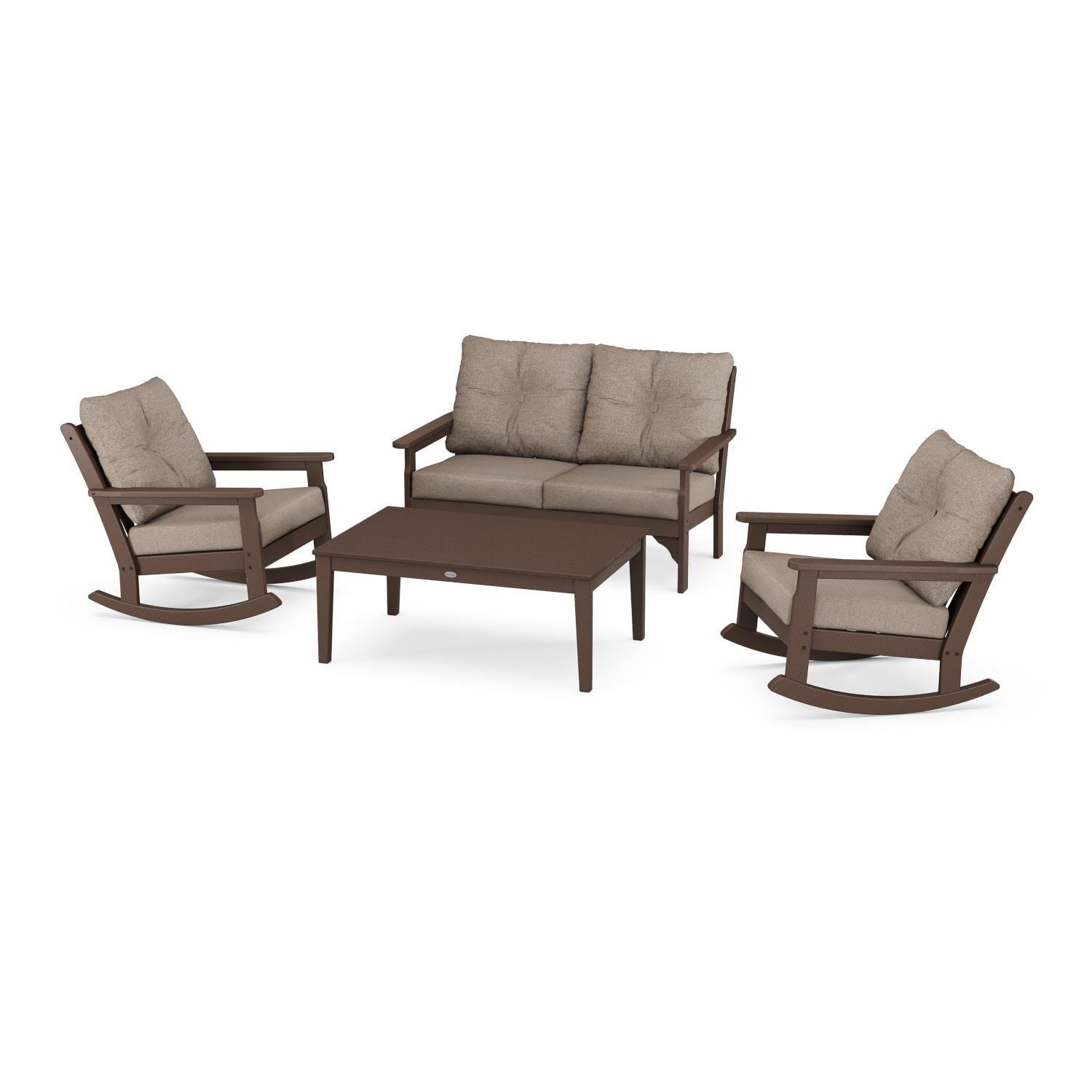 POLYWOOD Vineyard Mahogany & Spiced Burlap 4-Piece Deep Seating Rocking Chair Set thumbnail