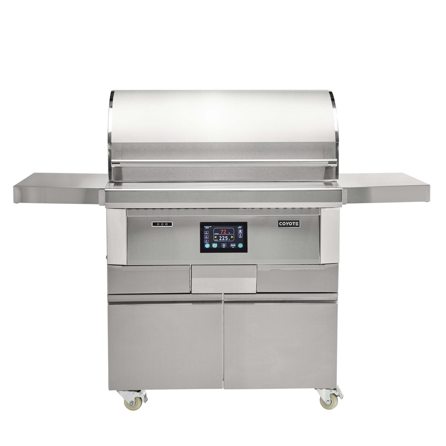 Coyote Outdoor Living C2P36-FS 36 Inch Freestanding Pellet Grill - Hood Closed & Shelves Up - White Background thumbnail