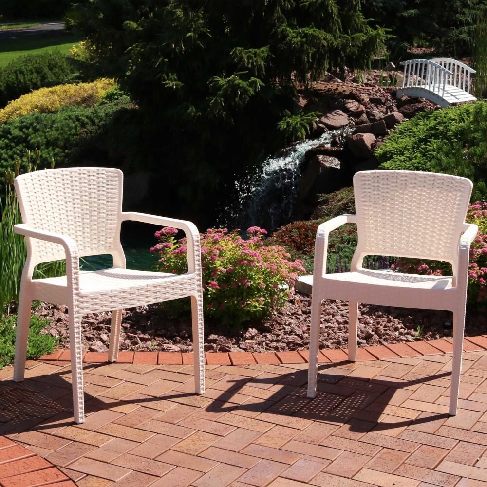 Sunnydaze Decor Segonia Plastic Stackable Arm Chair - Set of 2 - Cream - TLA-063-2PK image