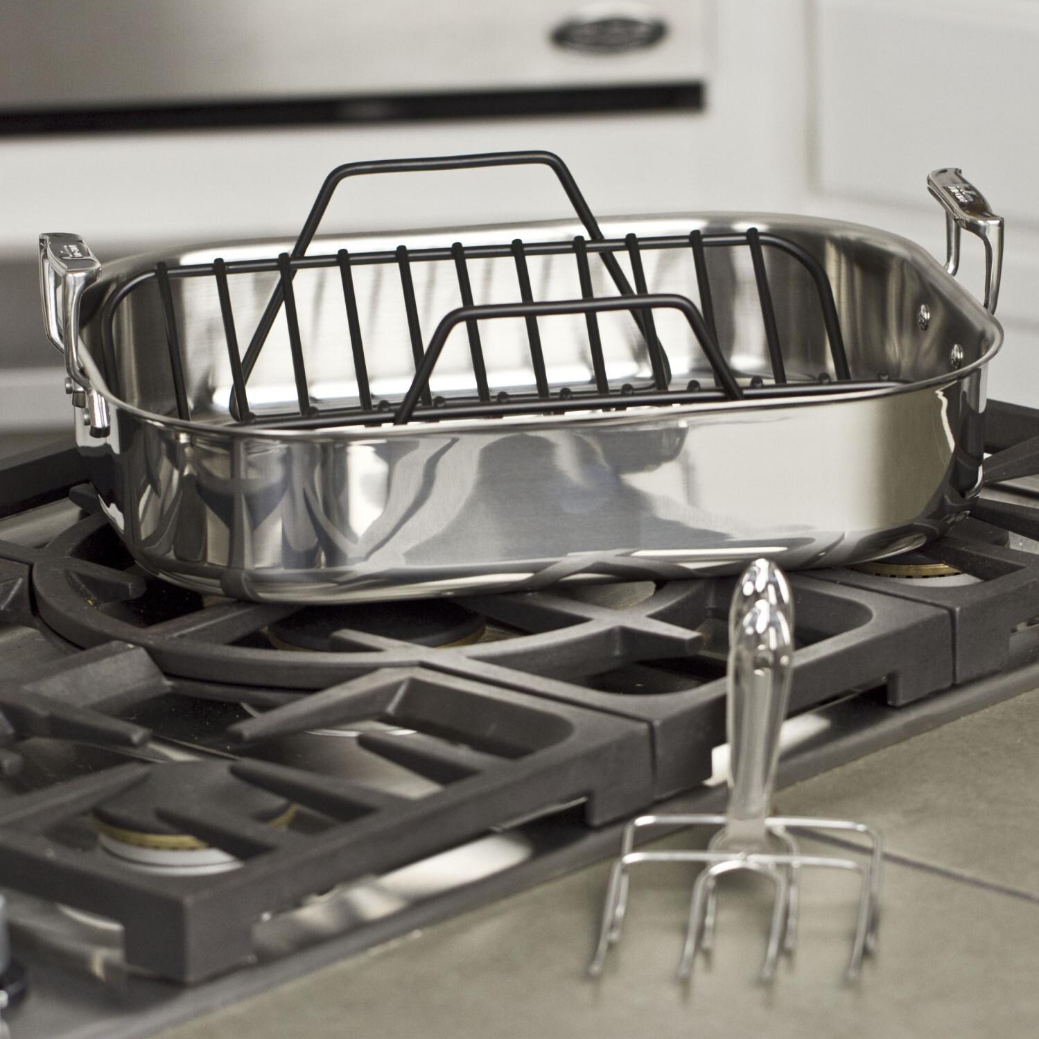 All Clad Stainless Roasting Pan With Rack And Turkey Forks – QMMH