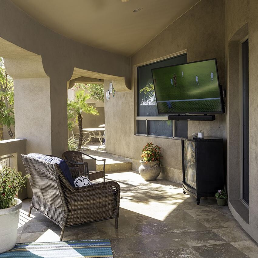 Furrion FSBNN30MSS-BL 70W 2.1 Outdoor Soundbar w/Built-in Subwoofer - TV with Soundbar Outside thumbnail