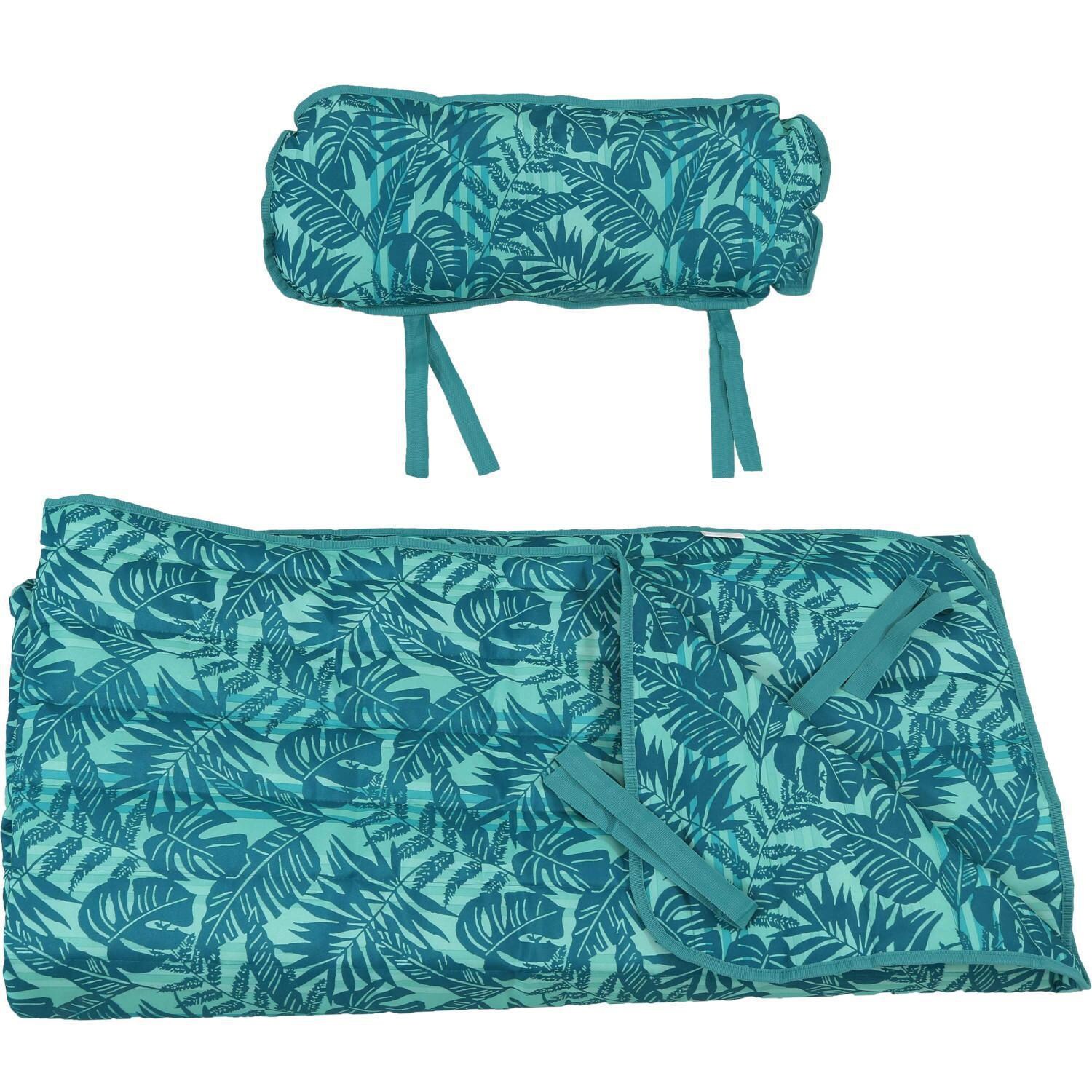 Ultimate Patio Quilted Hammock Pad & Pillow Set - Cool Blue Tropics - Folded thumbnail
