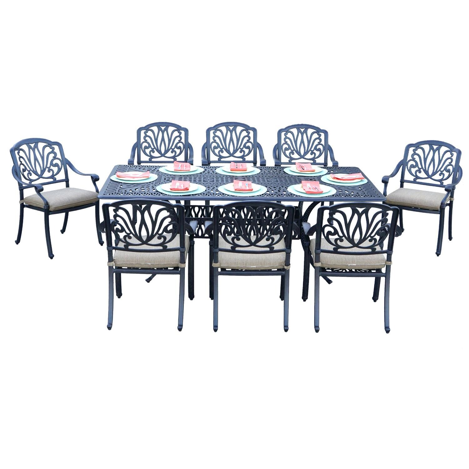 Darlee Elisabeth 9-Pc Dining Set w/ 84 X 44-Inch Table in Antique Bronze/Beige - Full Set - Side Angle - White Background thumbnail