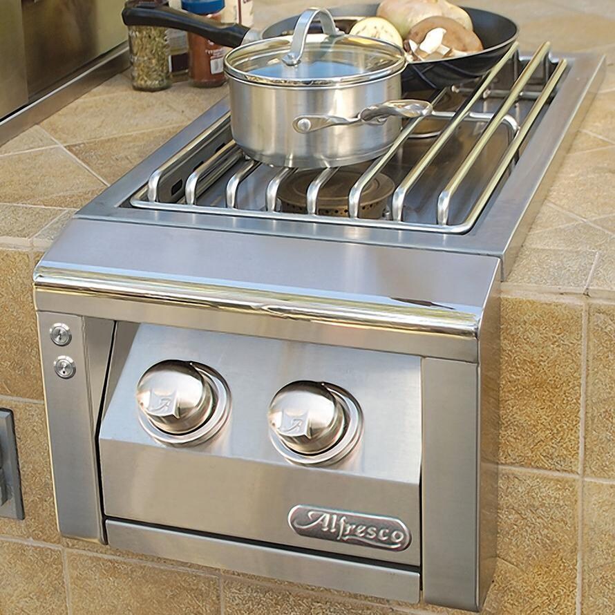 Alfresco Grills AXESB-2-NG-SM9005 Alfresco AXESB Natural Gas Double Side Burner For Built-In Grills in Jet Black Matte - In Use - Shown in SS - Lifestyle thumbnail