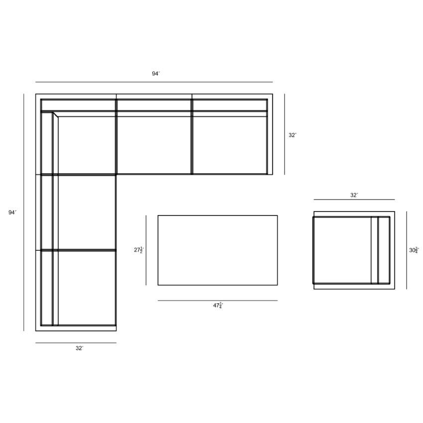 Misty Cove 7 Piece Sectional Set in Slate w/Coffee Table & Cast Lagoon Cushions by Lakeview - Top Down - Dimensional thumbnail