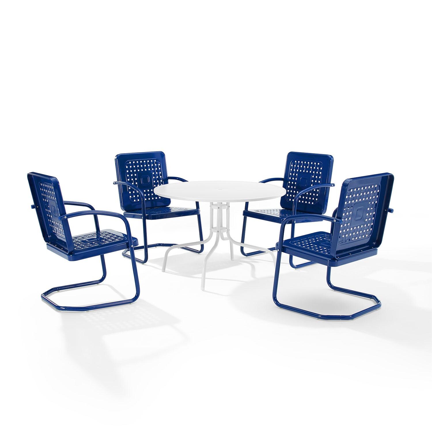 Ultimate Patio UP-32250NV 5Pc Round Retro Outdoor Dining Set in Navy Blue - Display - White Background thumbnail