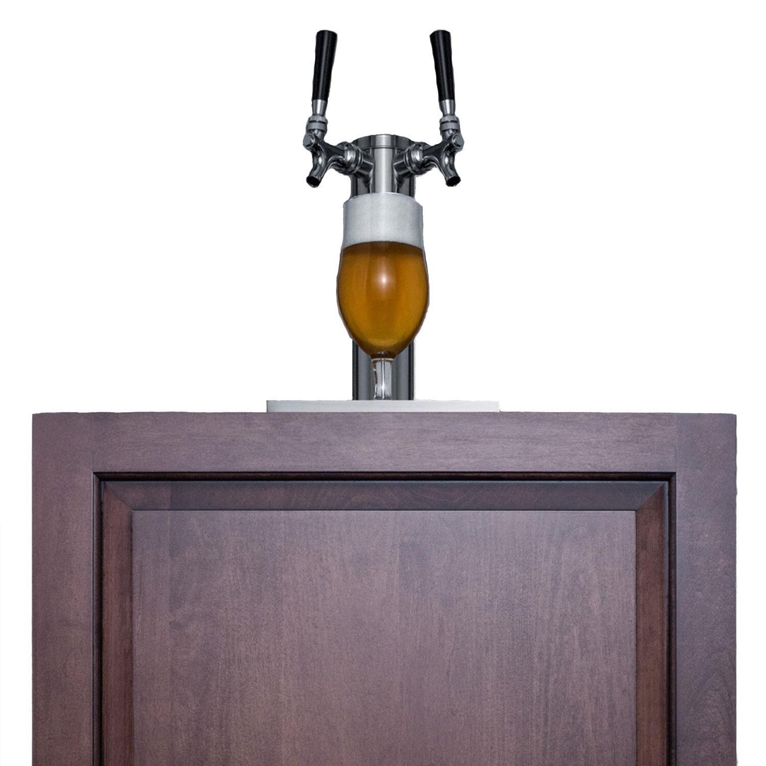 Summit SBC58BLBIADAIF ADA Compliant 24 Inch 5.5 Cu. Ft. Built-In Dual Tap Panel Ready Kegerator  - Dual Tap In Use - White Background thumbnail
