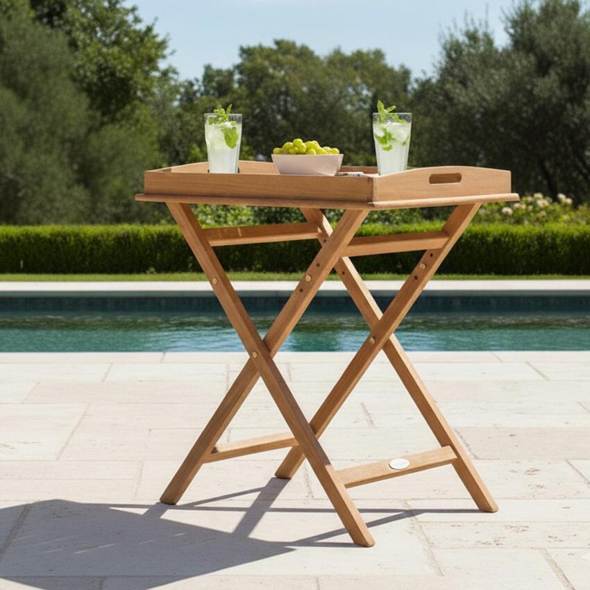 Royal Teak Collection Tray On Stand - By Pool - Lifestyle thumbnail