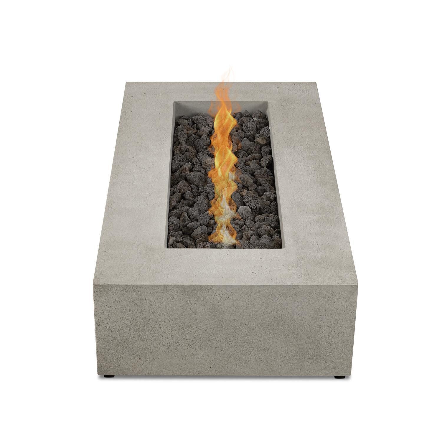 Hillview Bay 2712LP-FLNT 56 Inch Rectangular Glass Fiber Reinforced Concrete Propane Fire Pit Table in Flint by BBQGuys Signature - Front - White Background thumbnail