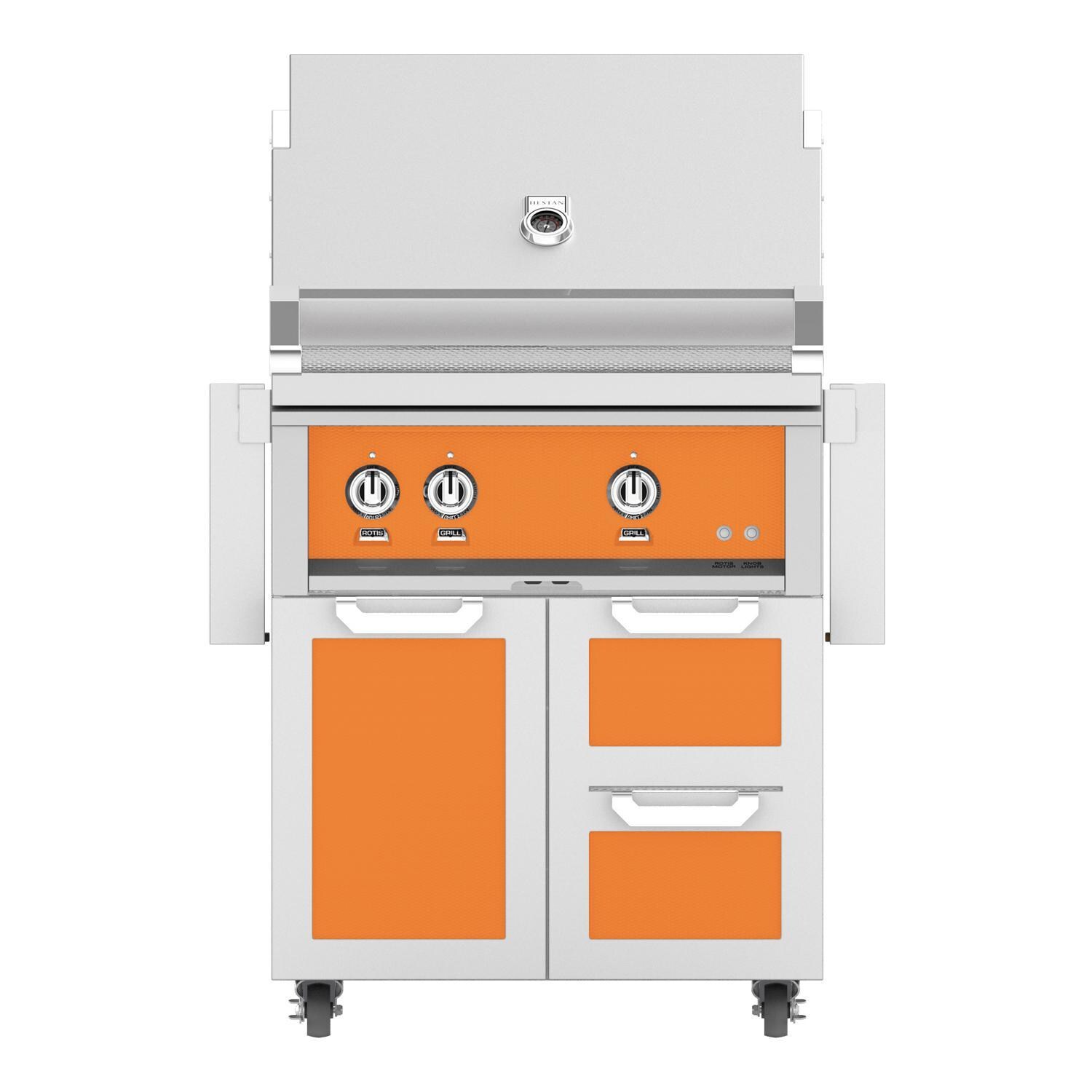 Hestan 30-Inch Freestanding Propane Gas Grill W/ All Infrared Burners & Rotisserie On Double Drawer & Door Tower Cart - Citra - GSBR30-LP-OR thumbnail