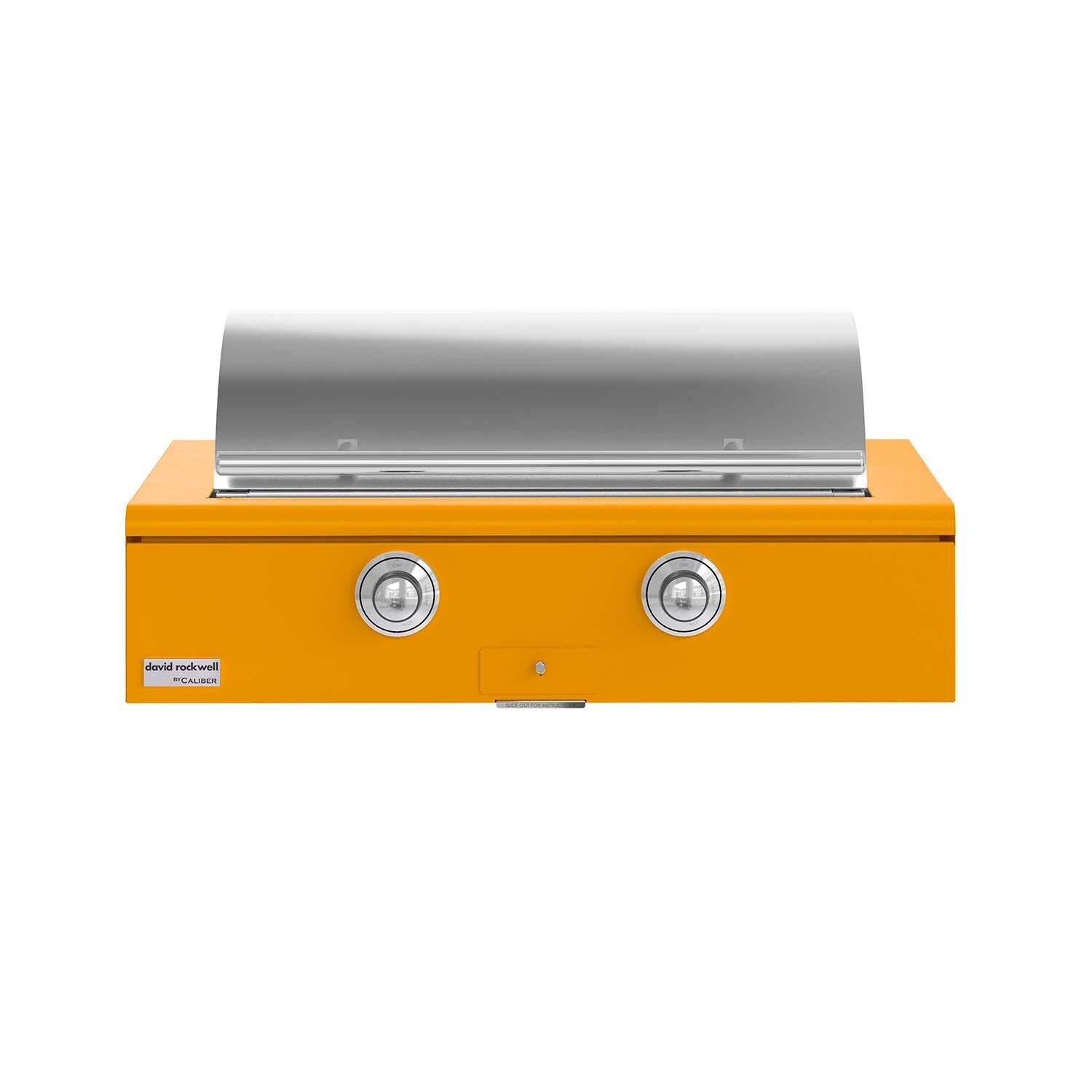 Caliber CRG-42BL00-A-103-H02 42-in Propane Built-In Rockwell Grill - Saffron w/ Chrome Hardware - Lid Closed - White Background thumbnail