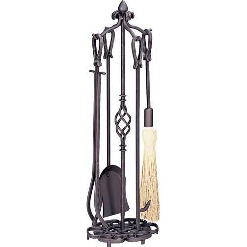 UniFlame 5-Piece Antique Rust Fireplace Tool Set With Horseshoe Handles - F-1686 image