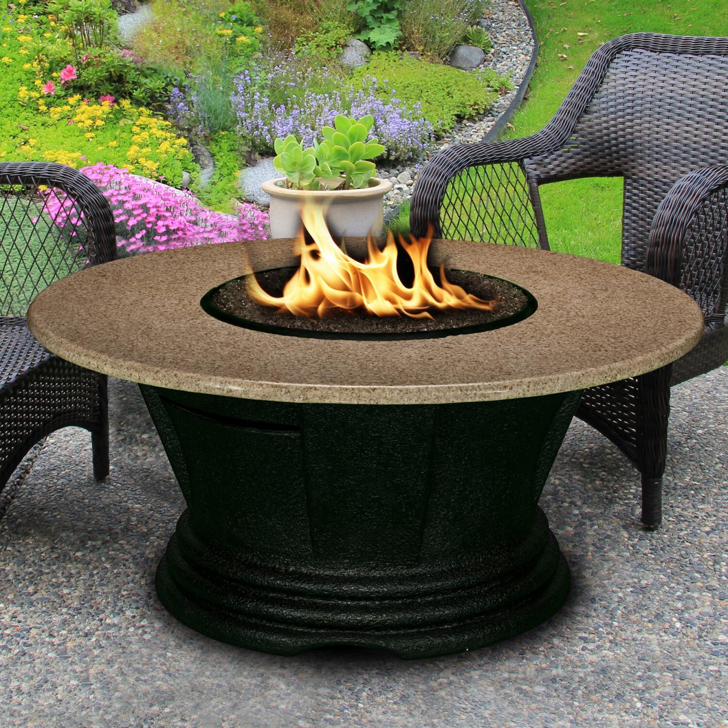 California Outdoor Concepts San Simeon 48-Inch Propane Fire Pit Table With Black Base - Chat Height - Sunset Gold Granite Top - Copper Fire Glass - 7010-BK-PG3-SUN-48 thumbnail