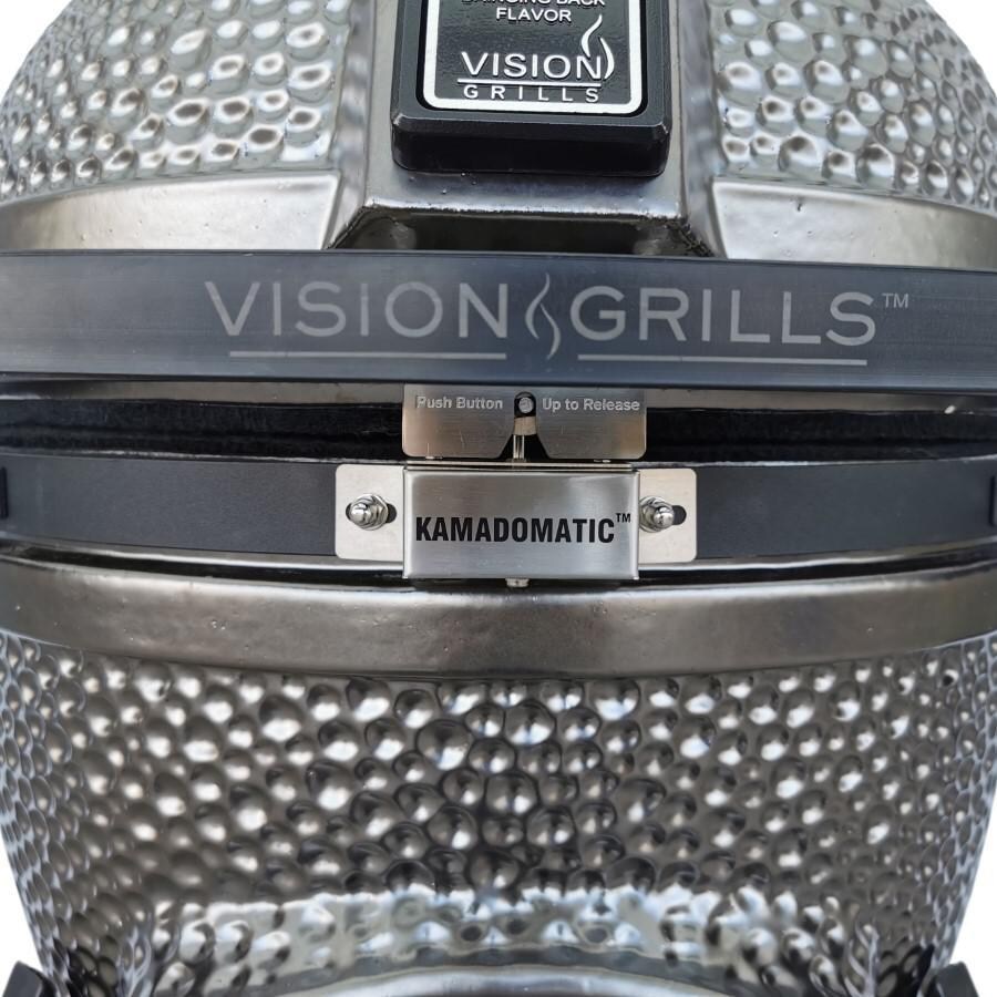 Vision Grills XD-402MG Vision Elite Series XD402 Deluxe 20-Inch Kamado Grill - Metallic Gun Metal Grey - Latch thumbnail