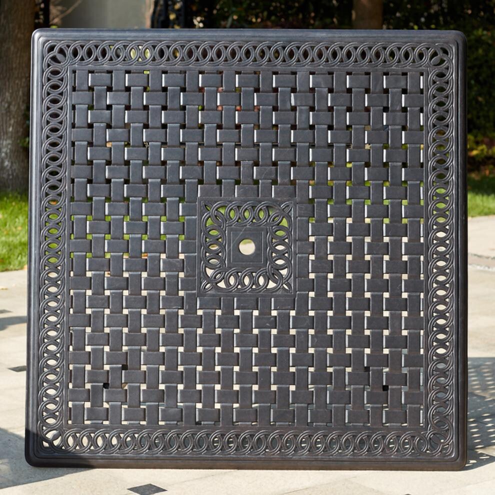 Darlee B/501210-9PCR-88W Victoria 9 Pc Cast Aluminum Dining Set w/ Rockers in Espresso - Table Top - White Background thumbnail