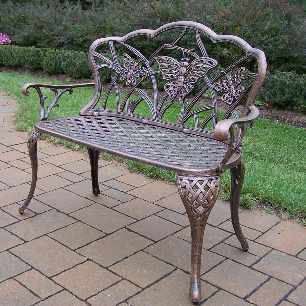 Oakland Living Butterfly Cast Aluminum Patio Bench - Antique Bronze