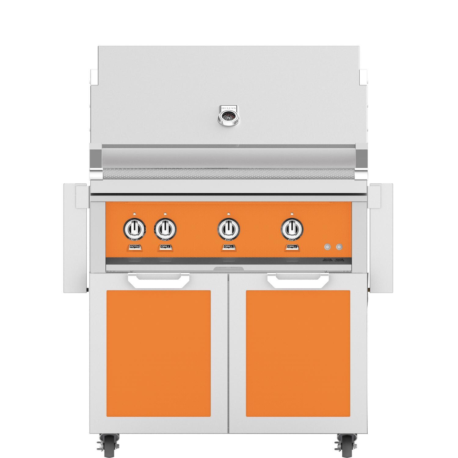 Hestan 36-Inch Propane Gas Grill W/ All Infrared Burners & Rotisserie On Double Door Tower Cart - Citra - GSBR36-LP-OR