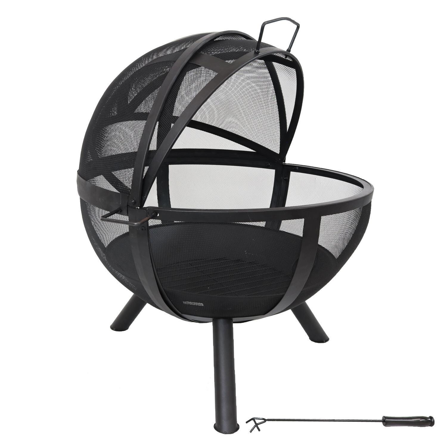 Ultimate Patio SC-KF-FBB 36-Inch Flaming Ball Steel Wood Burning Fire Pit W/ Cover - Side View thumbnail