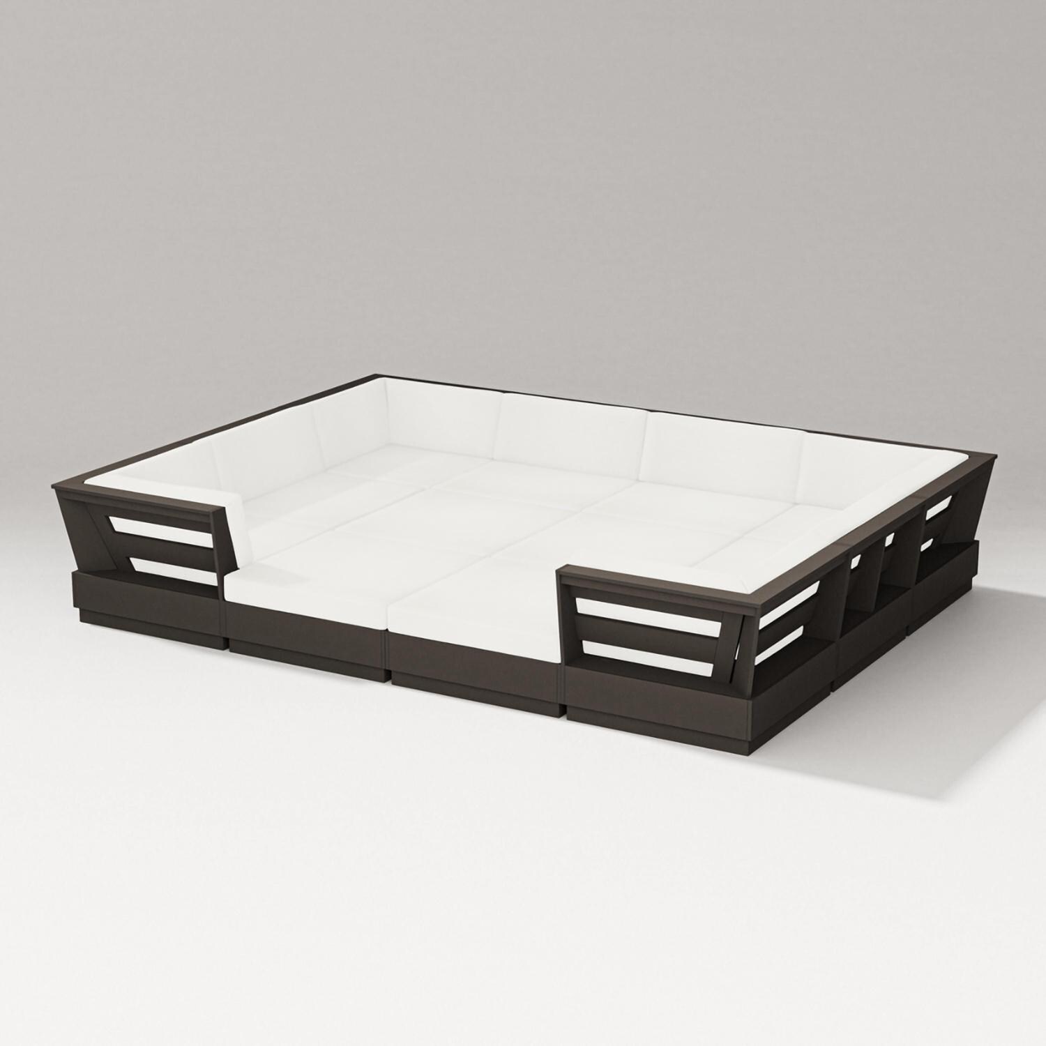 Elevate 12 Pc Recycled Plastic Pit Sectional Seating Set in Vintage Coffee/Natural Linen By PW Designer Series