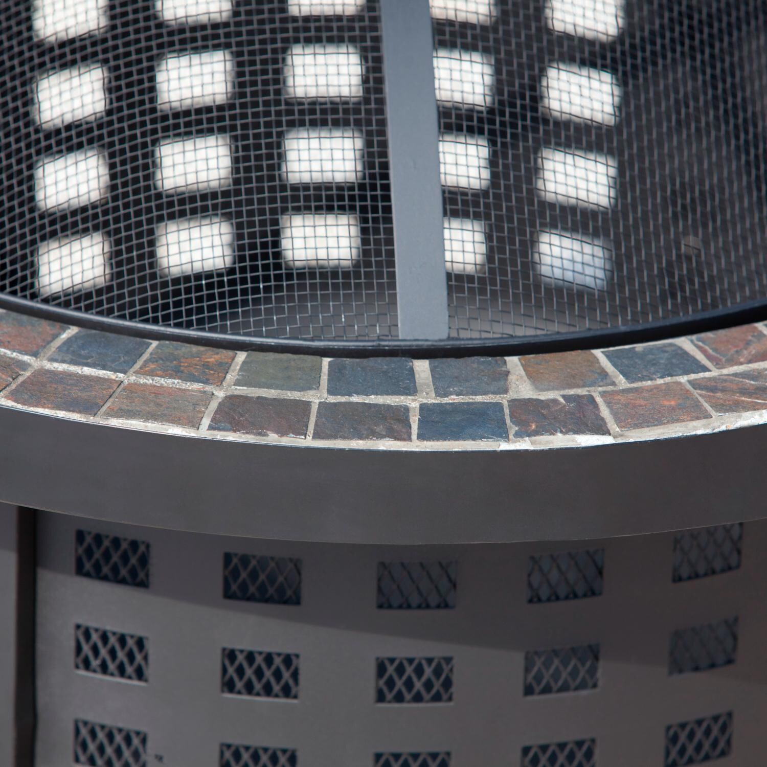 Ultimate Patio SC62240 Carondelet 30-Inch Round Slate Top Wood Burning Fire Pit - Tile Detail Up Close thumbnail