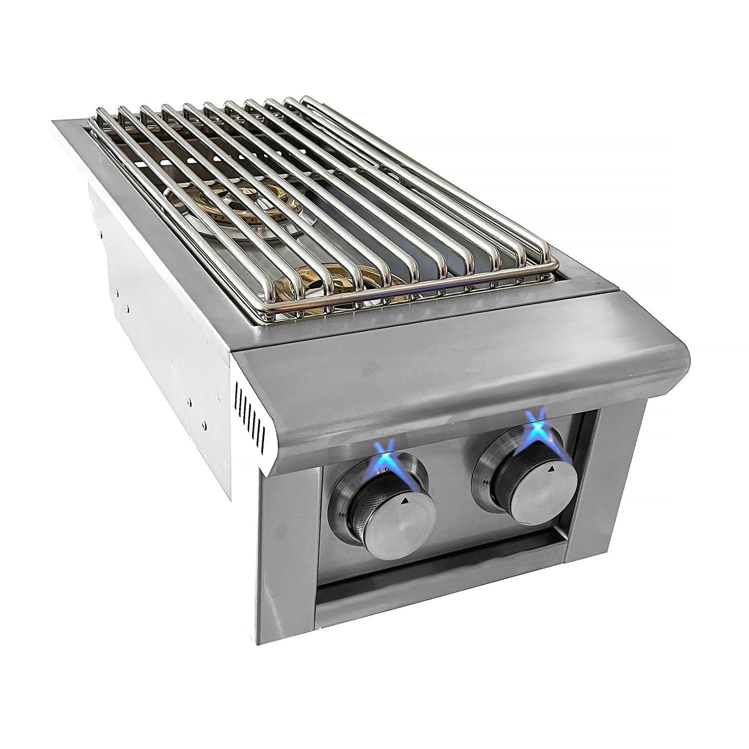 XO Appliance XOGSIDEBXLTL 12 1/2-in Performance XLT Propane Double Side Burner - Angled - White Background thumbnail