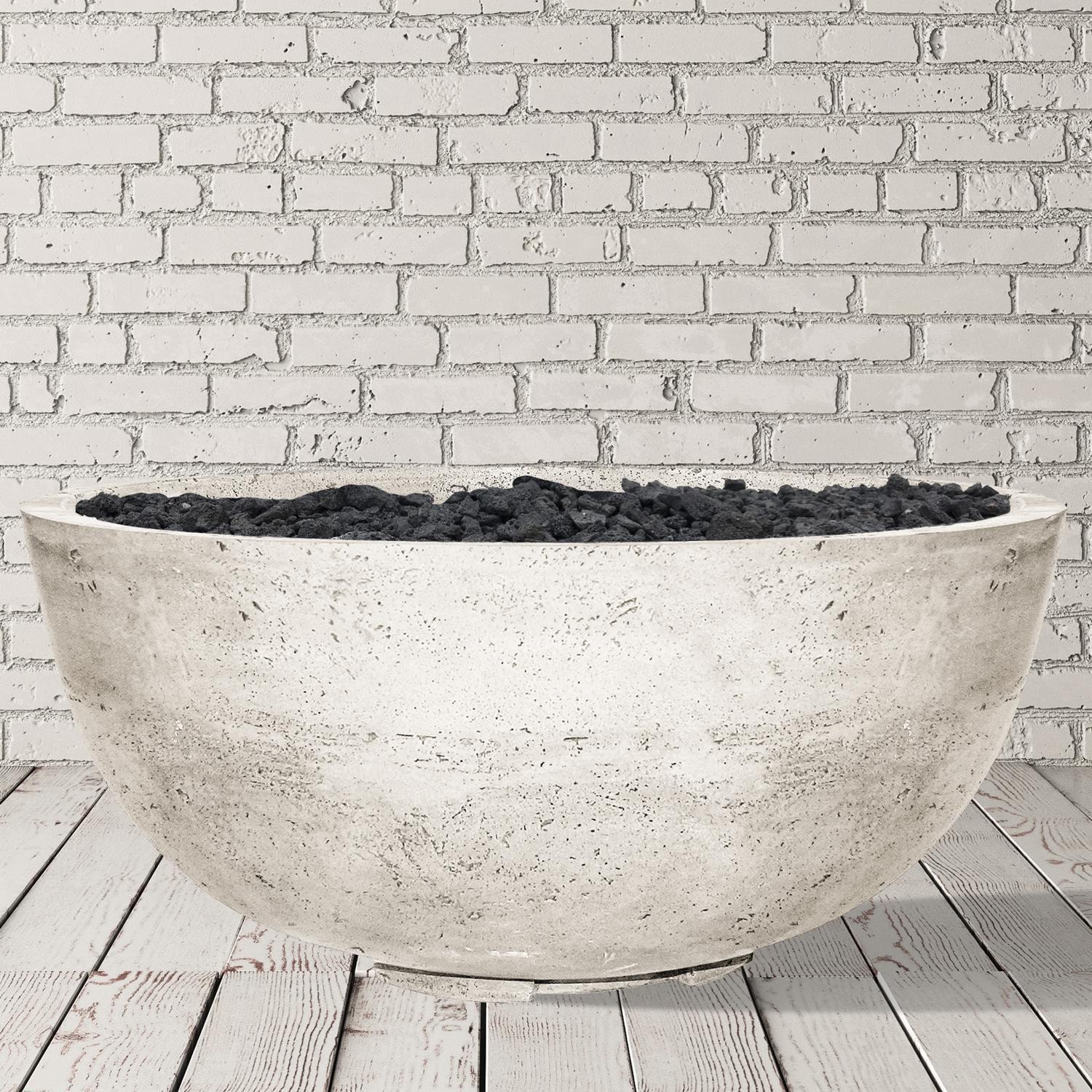 Moderno 1 39-in Round Glass Fiber Reinforced Concrete Natural Gas Fire Bowl in Natural by Prism Hardscapes- With Lava Rocks - Lifestyle thumbnail