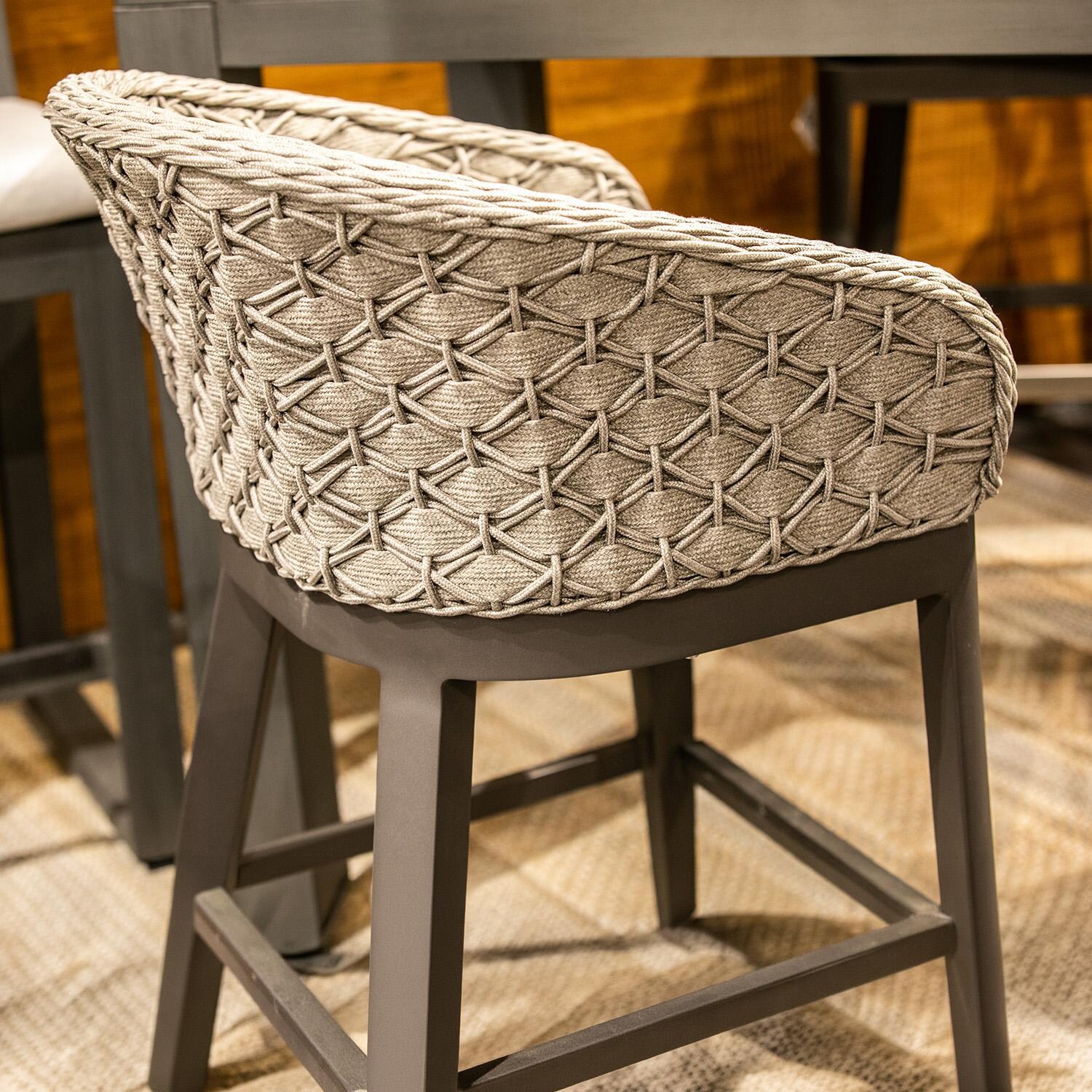 Sunset West - 4501-7B-57005 - Marbella Rope & Aluminum Patio Barstool W/ Sunbrella Echo Ash Cushion - Back - Lifestyle thumbnail