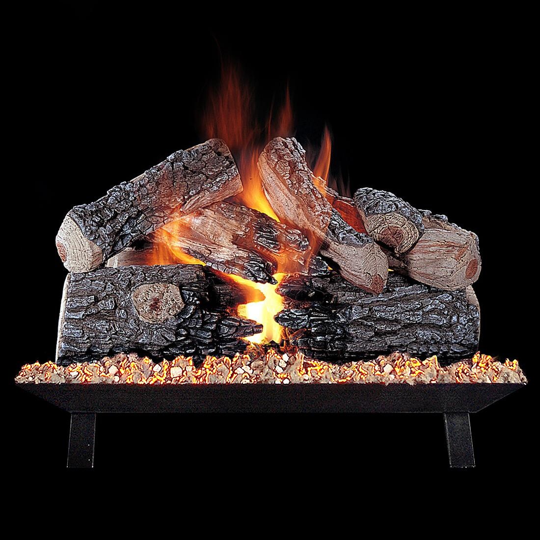 Rasmussen 30-Inch Evening Prestige Gas Log Set With Vented Propane Custom Pan Burner - Variable Flame Remote