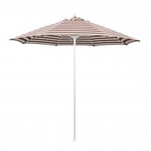 California Umbrella Venture Series 9 Ft Octagonal Aluminum Patio Umbrella W/ Push Lift & Fiberglass Ribs - Matted White Frame / Olefin Brick White Cabana Stripe Canopy image