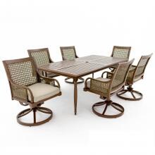 Arabella 7 Piece Aluminum Patio Dining Set W/ 78 X 42 Inch Table, Swivel Rockers & Sunbrella Cast Ash Cushions By Lakeview Outdoor Designs image