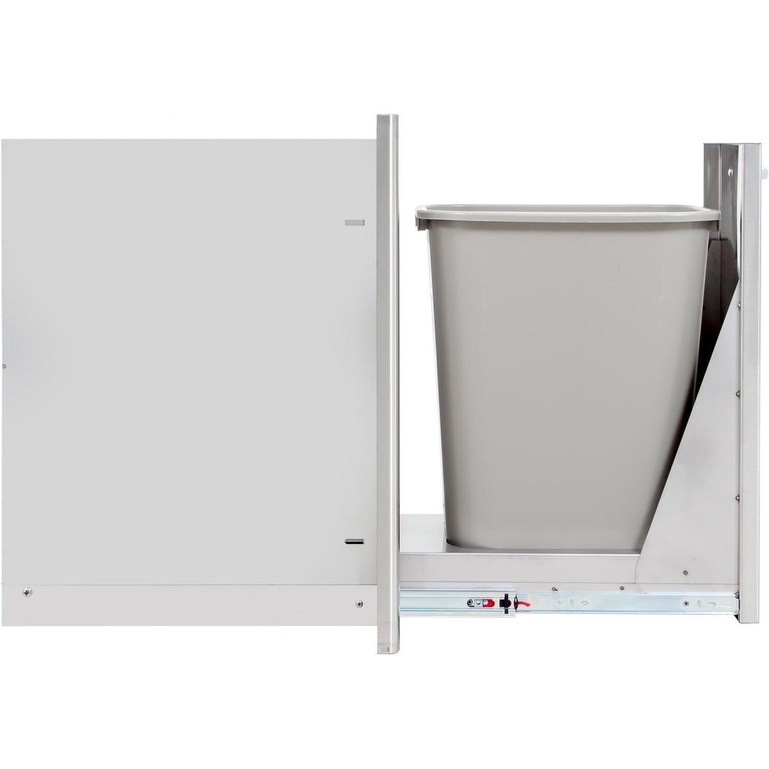 Blaze BLZ-TRNW-DRW-H 13-Inch Narrow Roll-Out Stainless Steel Trash Bin - Open Side View - Detail thumbnail