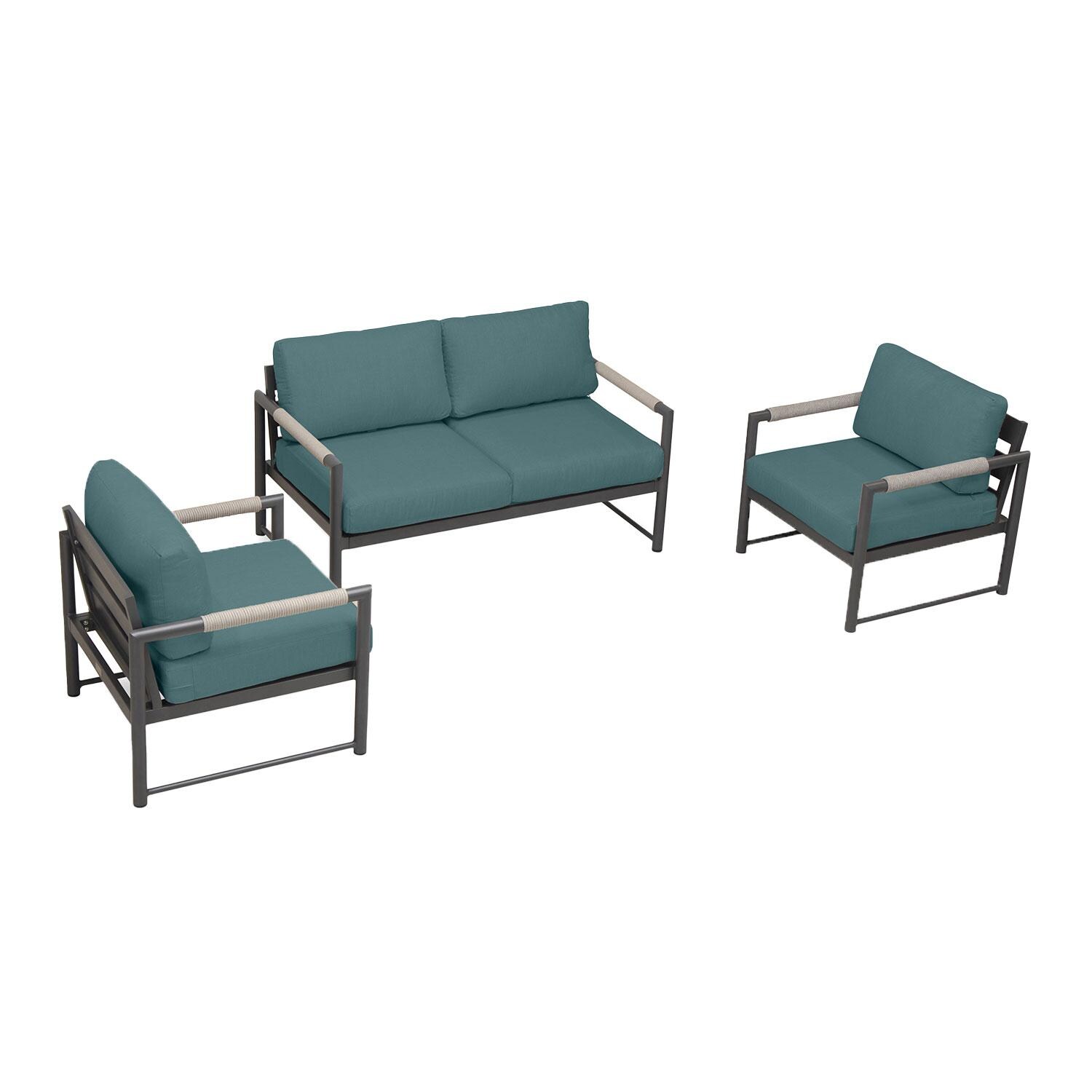 Lakeview AVEBAY-SL-PG-SET120-CL Avenue Bay Slate/Pebble Gray 3 Pc Loveseat Set - Cast Lagoon - Overhead View - White Background thumbnail