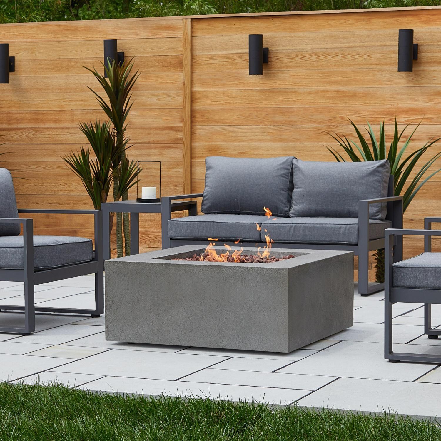 Lakeview Outdoor Designs SC-9720NG-GLG Villa Flora 36-Inch Square Natural Gas Fire Pit Table - Glacier Gray - Lifestyle thumbnail