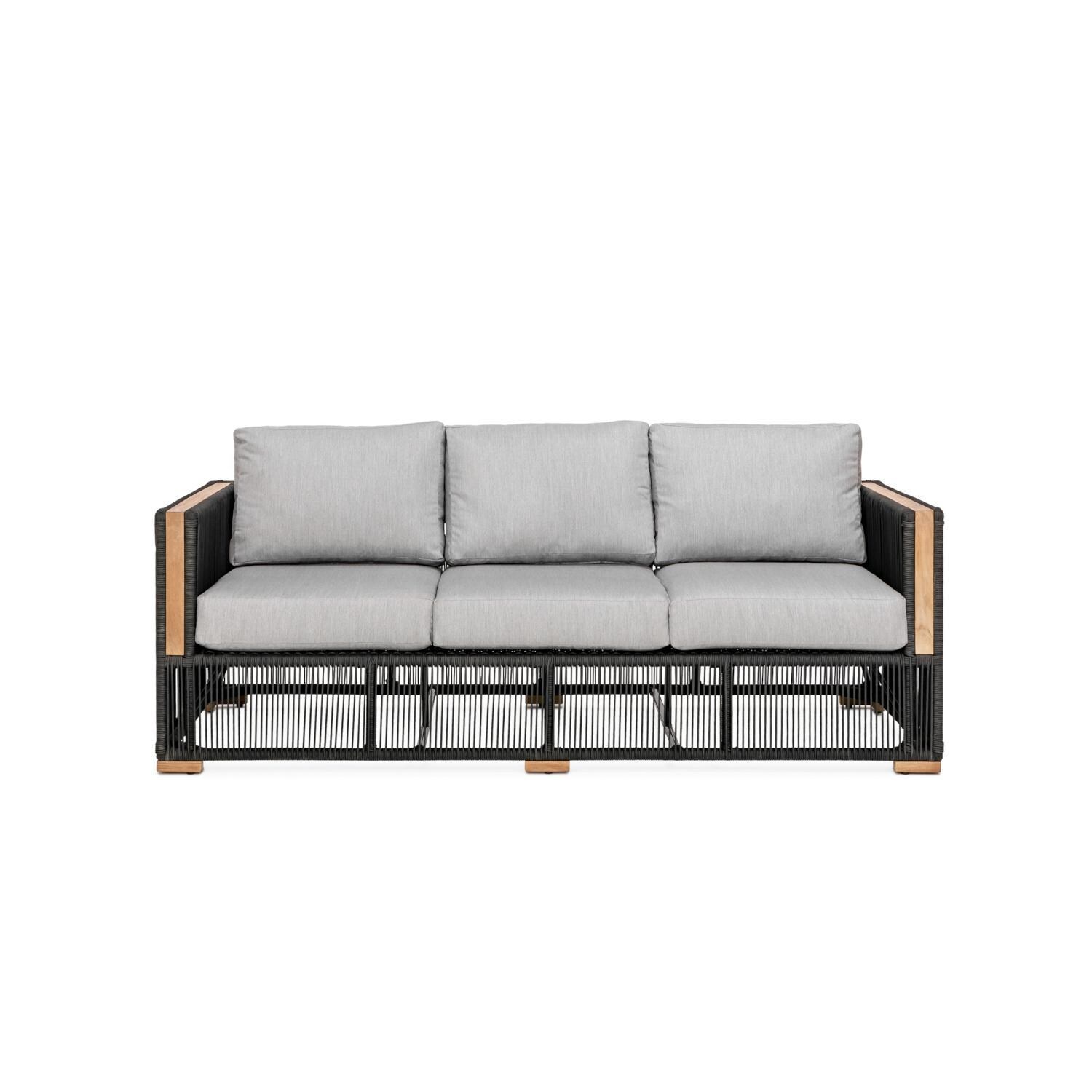 Breeze Olefin Rope & Teak Patio Sofa in Charcoal/Granite By Teak + Table
