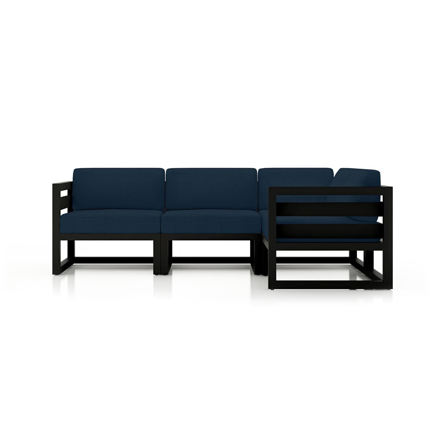 Lakeview MSTYCV-BK-4SEC-IN Misty Cove 4 Pc Aluminum Sectional Set in Black w/Spectrum Indigo Cushions by Lakeview Outdoor Designs - Set - White Background thumbnail