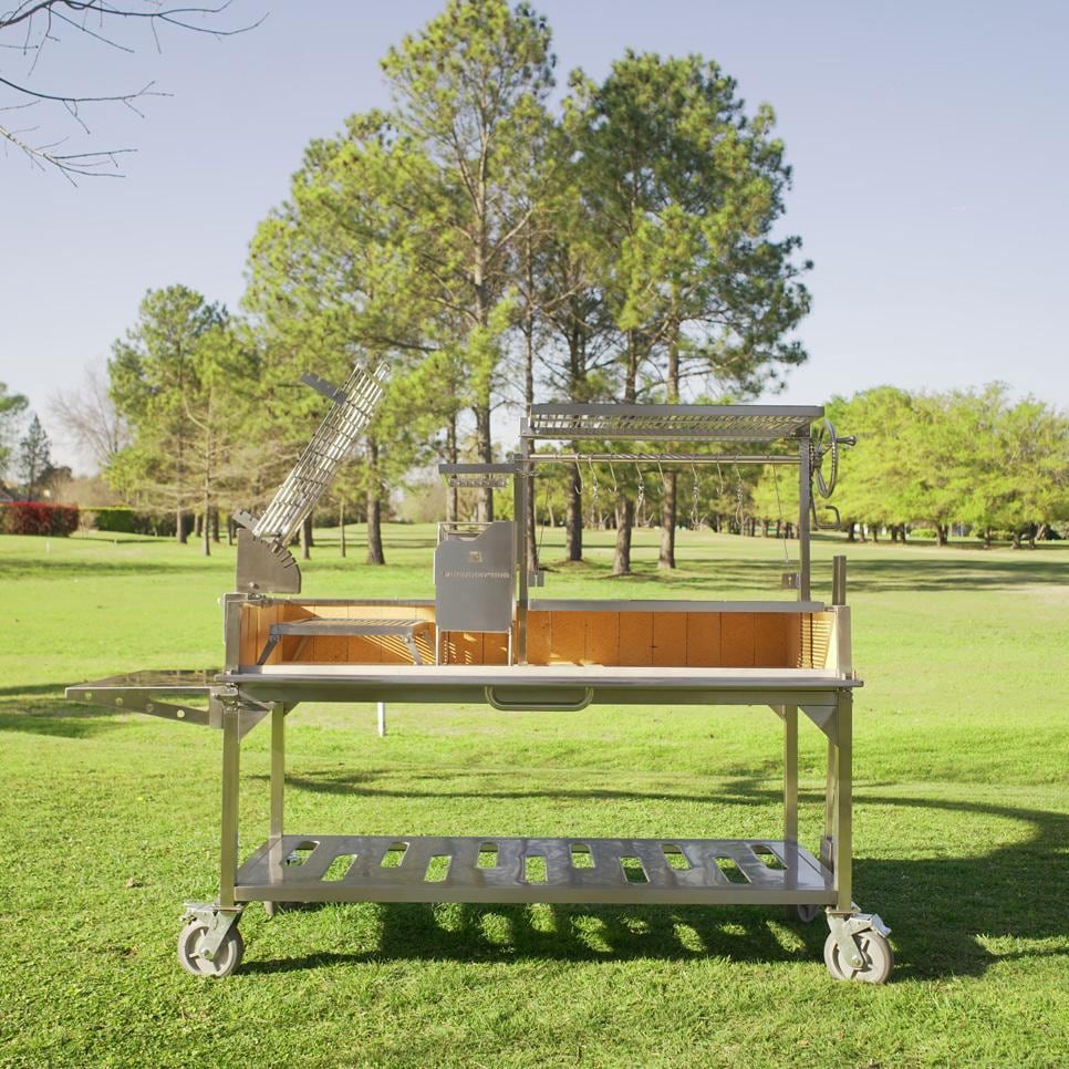 Tagwood BBQ 26 Inch Argentine Santa Maria Wood Fire &amp; Charcoal Grill - Door Open - Lifestyle thumbnail