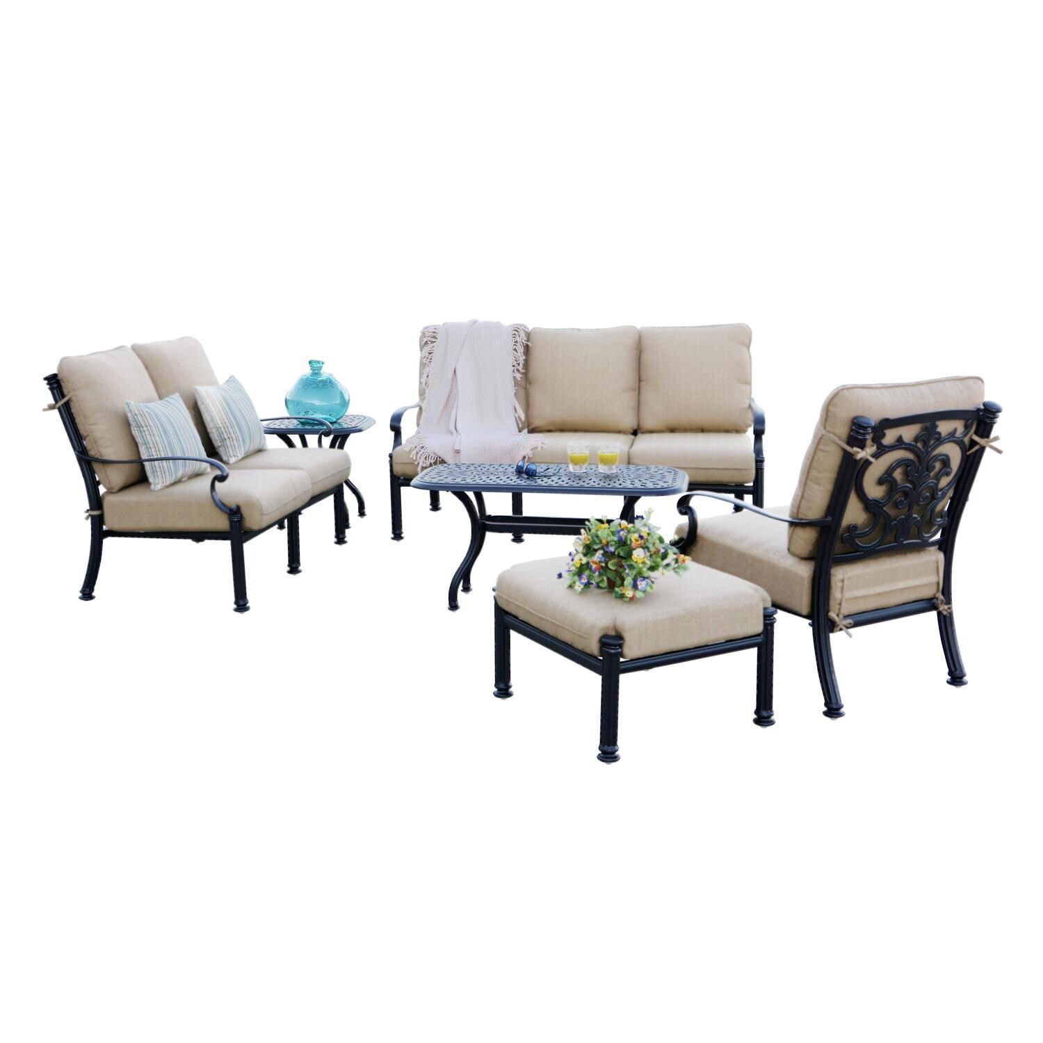 Santa Barbara 4 Pc Cast Aluminum Seating Set in Antique Bronze/Beige Canvas by Darlee
