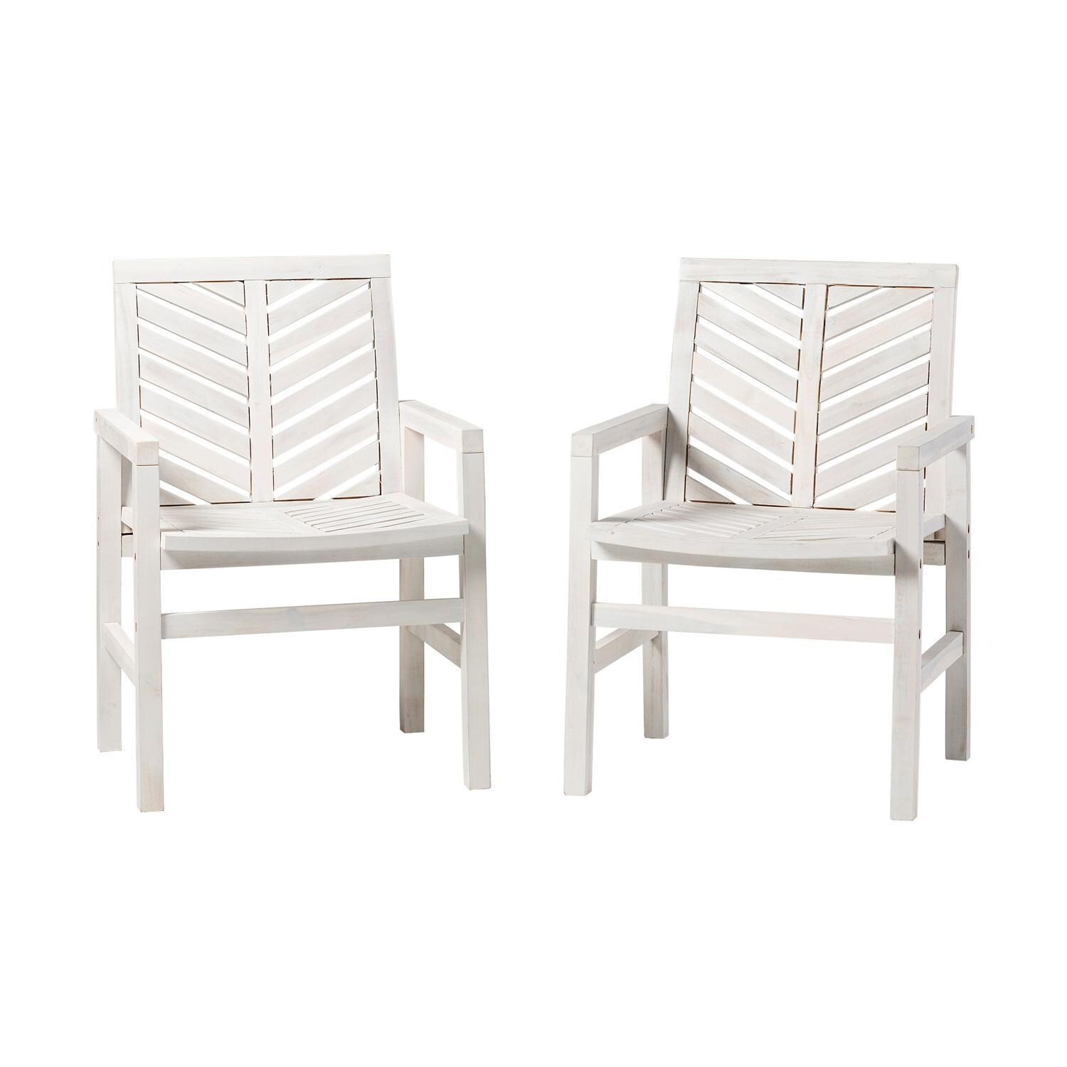 Ultimate Patio Wishlake 2 Piece Acacia Patio Dining Arm Chair Set - White Wash - Front View thumbnail