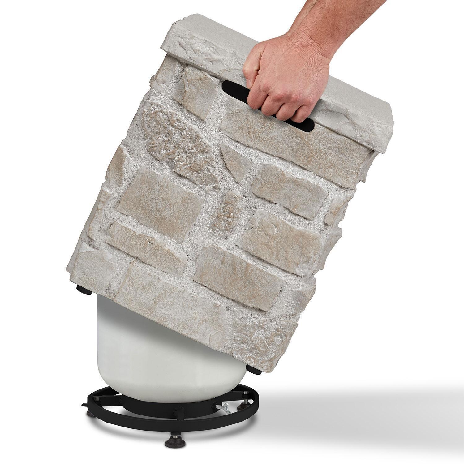 Heritage 20-in Square Stone Propane Tank Cover & Side Table in Beige by Lakeview - Visual Assembly - White Background thumbnail