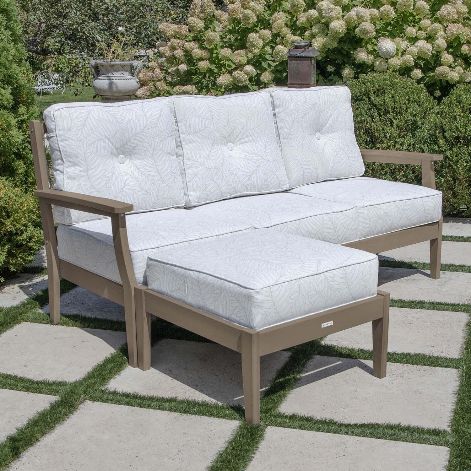 Blushing Bay 2 Pc Recycled Plastic Seating Set in Lively Parchment/Woodland Brown by Lakeview Outdoor Designs - Angled View - Lifestyle thumbnail
