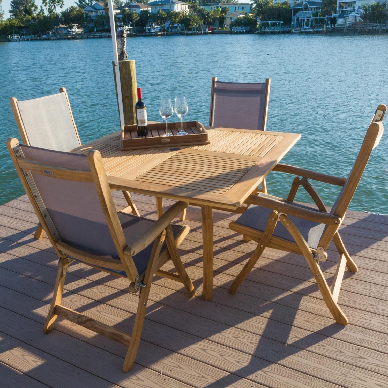 Royal Teak Collection Dolphin 50 Inch Square Teak Patio Dining Table - On the Deck thumbnail