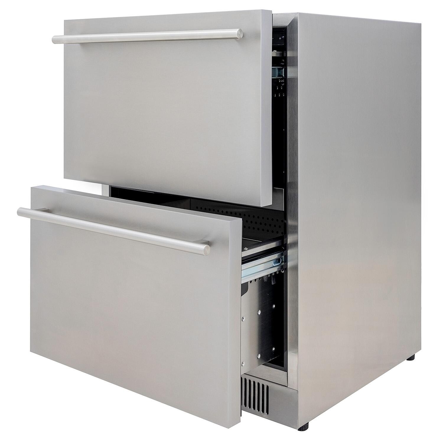 Blaze BLZ-SSRF-DBDR5.1 5.1 Cu. Ft. Outdoor Rated Stainless Steel Double Drawer Refrigerator - Drawers Open - White Background thumbnail
