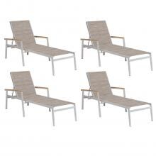 Travira 4 Piece Aluminum Patio Chaise Lounge Set W/ Teak Arm Caps By Oxford Garden - Bellows Sling