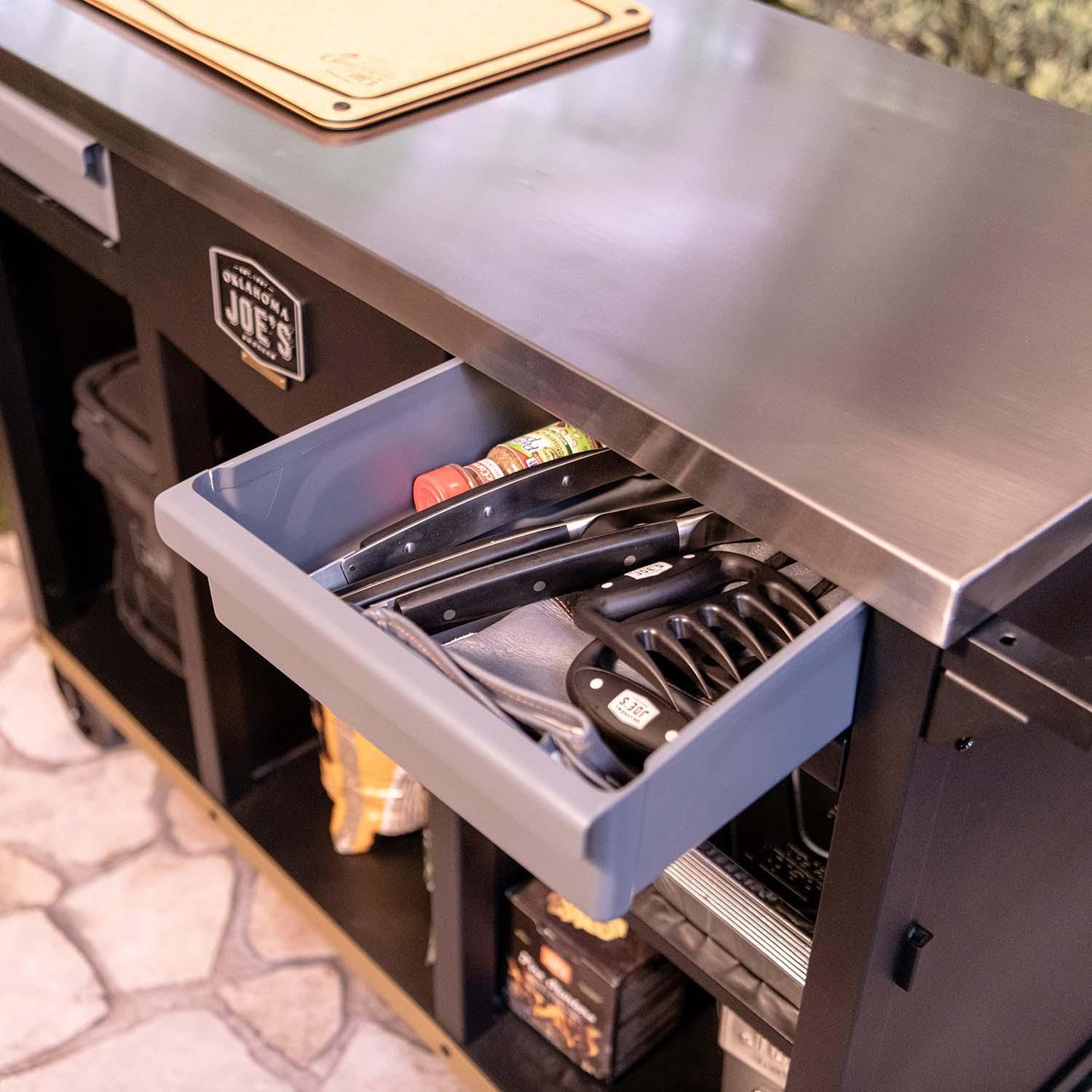 Oklahoma Joe's 23252169 Workstation DLX Prep & Storage Cart - Drawer Open - Lifestyle thumbnail