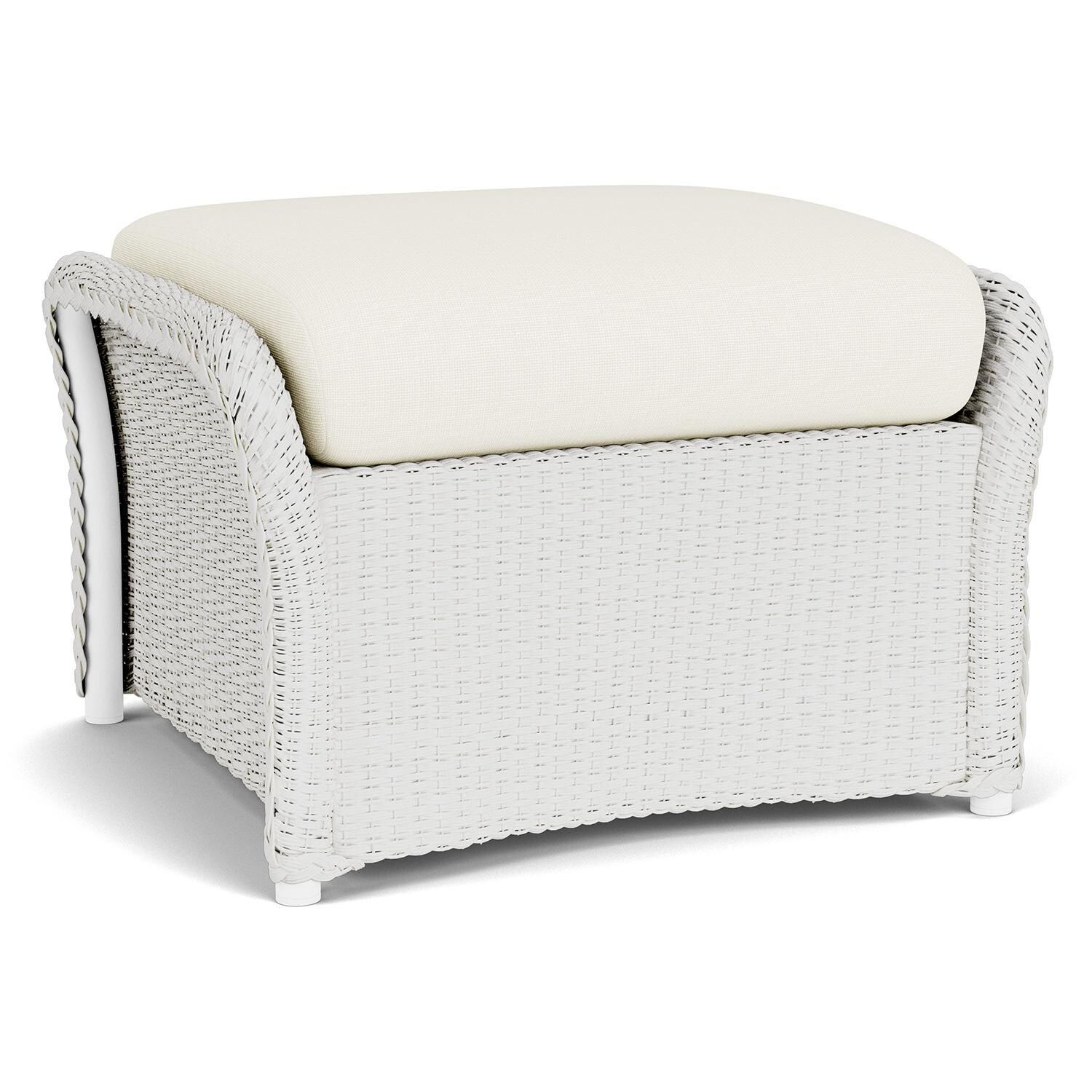 Lloyd Flanders Weekend Retreat Woven Ottoman in Matte White Finish W/ Sailcloth Salt Fabric - Back Left thumbnail