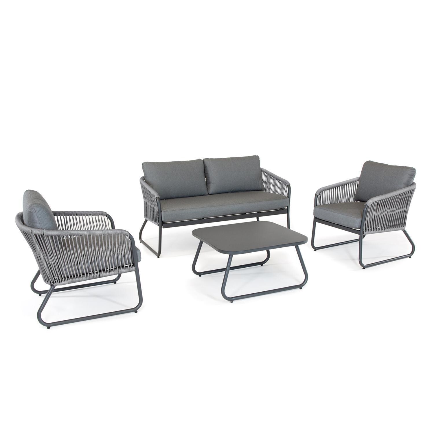Kingston 4 Pc Aluminum/Rope Seating Set w/ Charcoal Gray Cushions By KETTLER - Display - White Background thumbnail