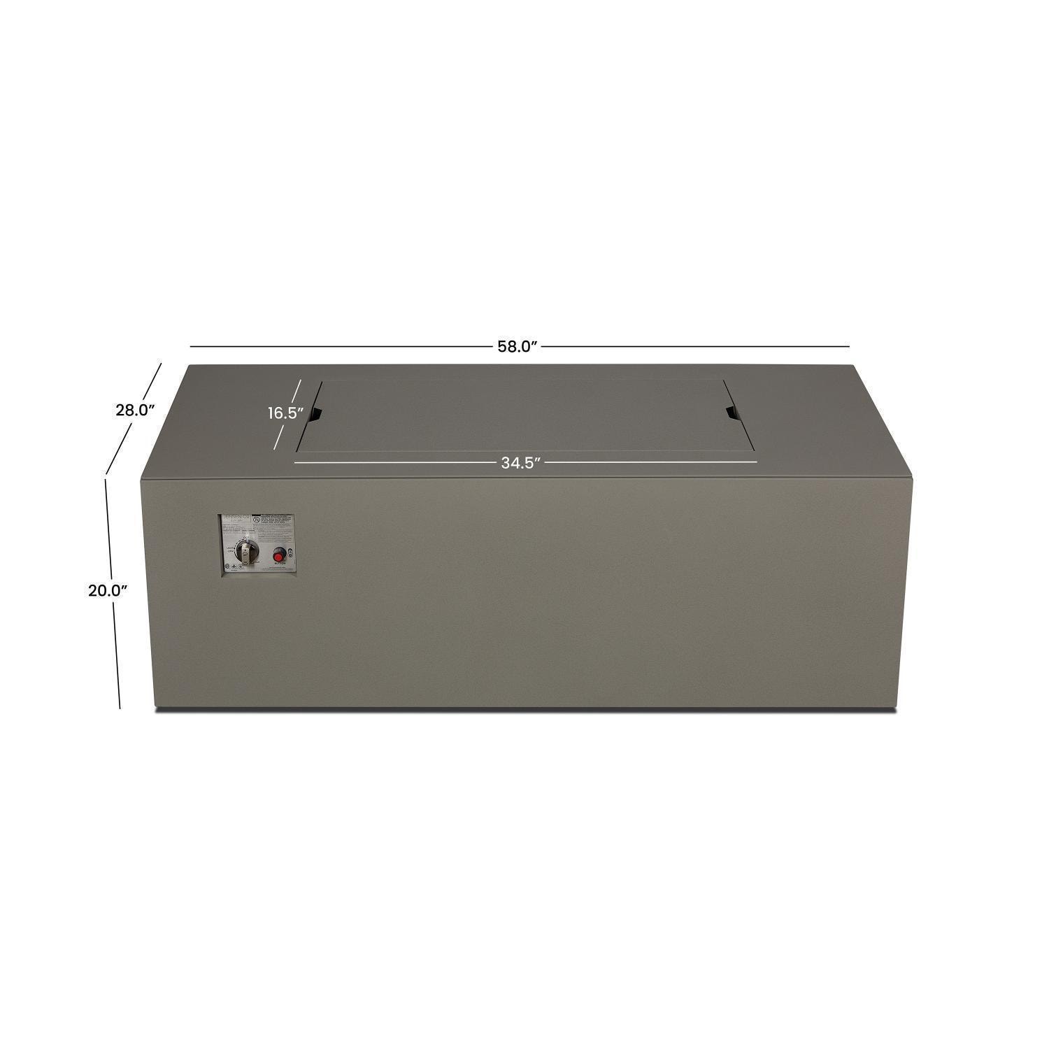 Covewood 58 Inch Rectangular Aluminum Natural Gas Fire Pit in Cloud Gray by BBQGuys Signature (Ships Propane w/ Conversion Kit) - Dimensions - Diagram thumbnail