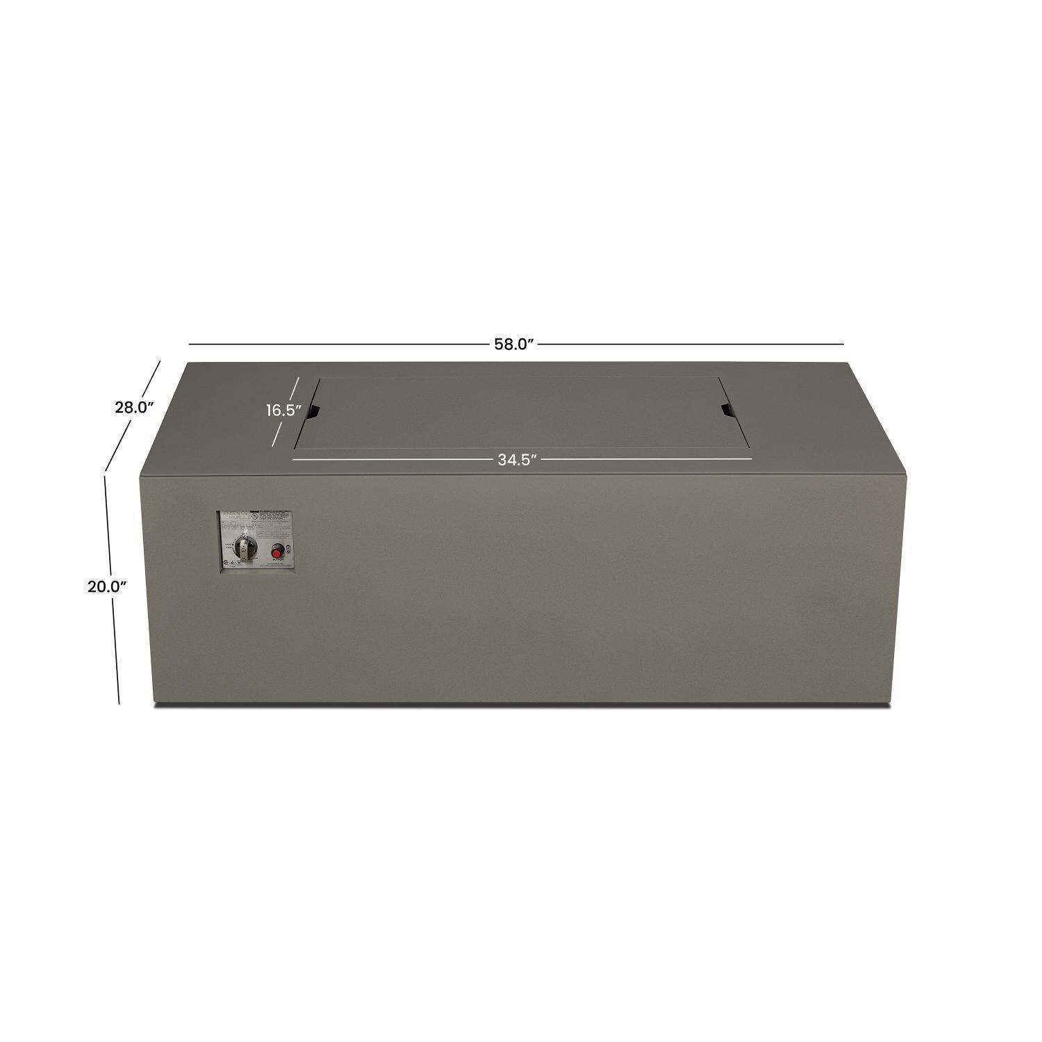 Covewood 58 Inch Rectangular Aluminum Natural Gas Fire Pit in Cloud Gray by BBQGuys Signature (Ships Propane w/ Conversion Kit) - Dimensions - Diagram thumbnail