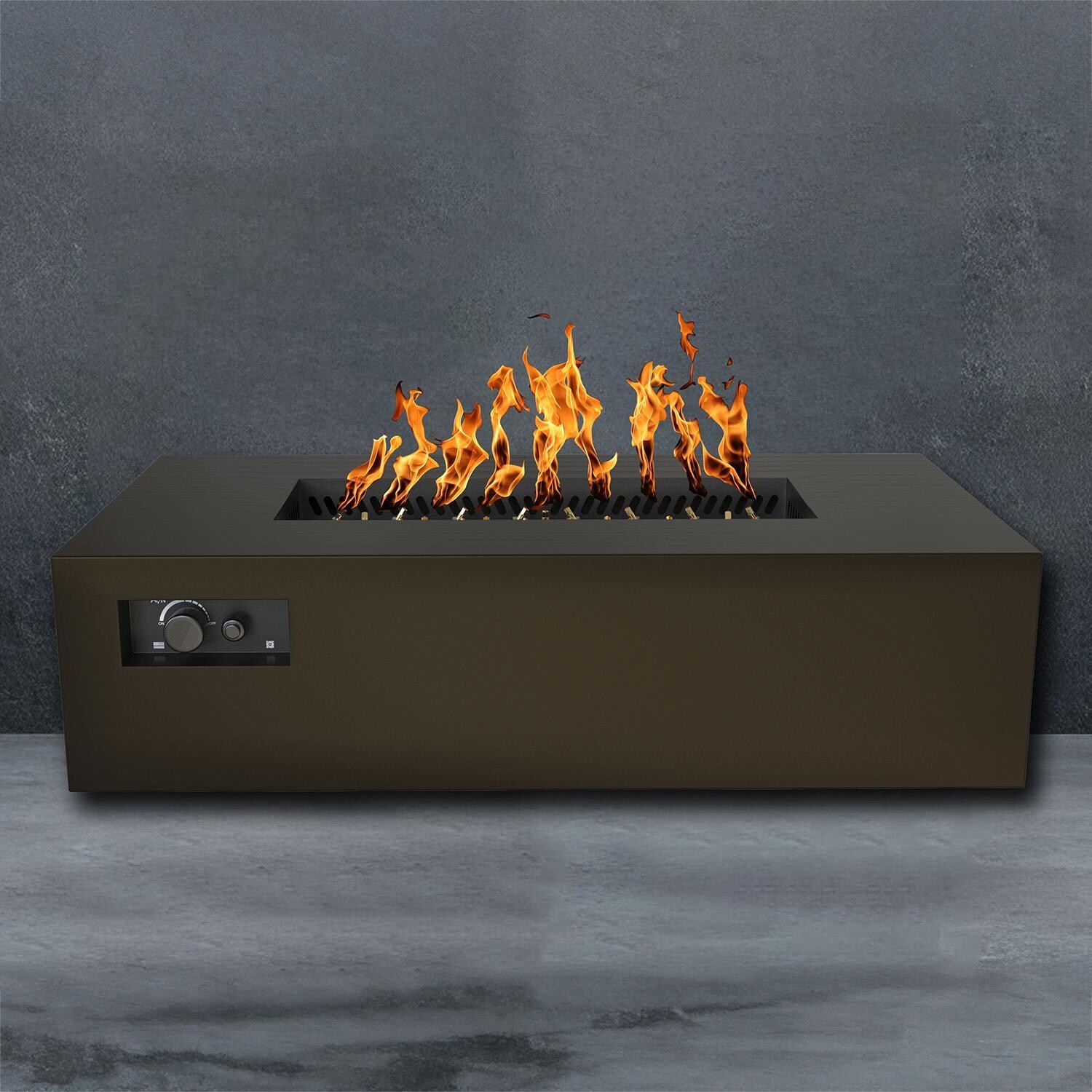AON 60 x 34 Inch Rectangular Powder Coated Steel Natural Gas Fire Pit Table in Bronze By Warming Trends - Fire - Detail thumbnail