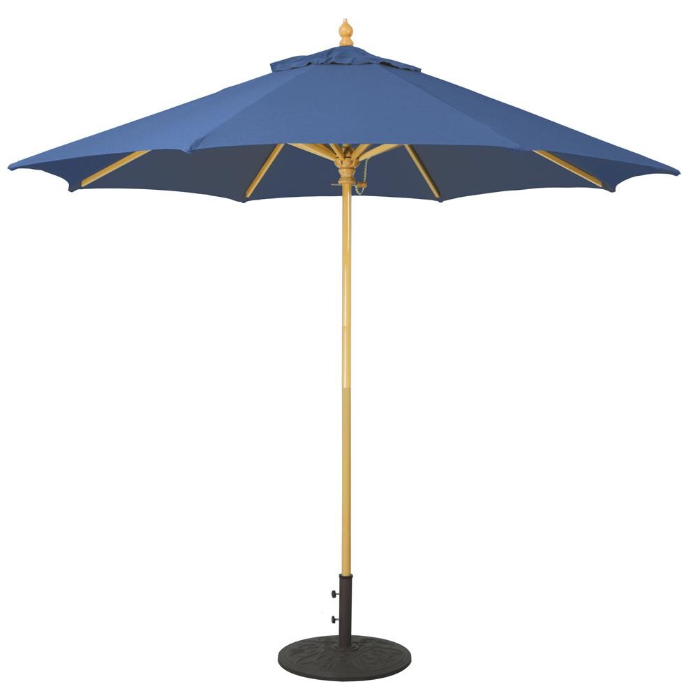 Galtech 9 Ft. Commercial Octagonal Hardwood Patio Market Umbrella W/ Push Lift - Light Wood W/ Sunbrella Canvas Navy Canopy